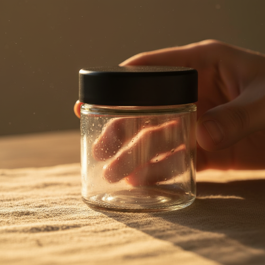 3oz Glass Jar with Black CR Lid - Detail Closeup