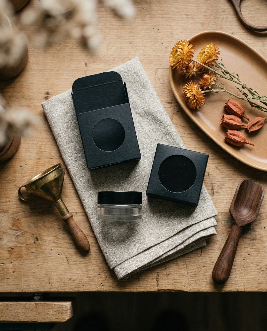 Blank Boxes for Jars — workspace flatlay