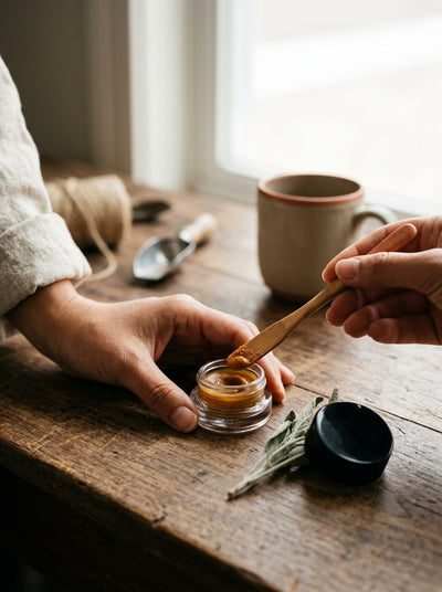 9ml Child Resistant Jar with Black Lids — in use on a craft bench