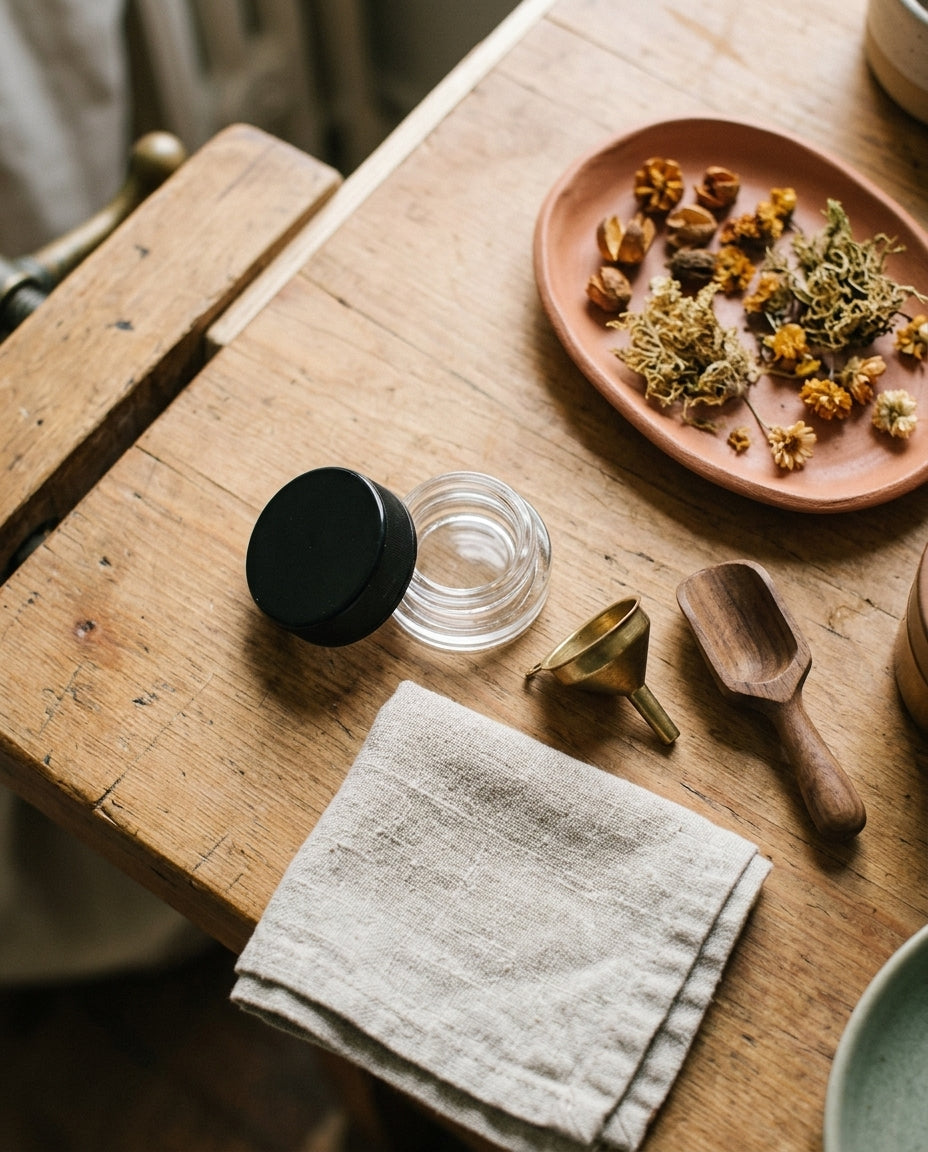 9ml Child Resistant Jar with Black Lids — workspace flatlay