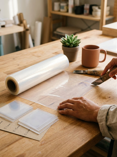 Bulk Roll of Fep Film. Multiple Thicknesses — in use on a craft bench