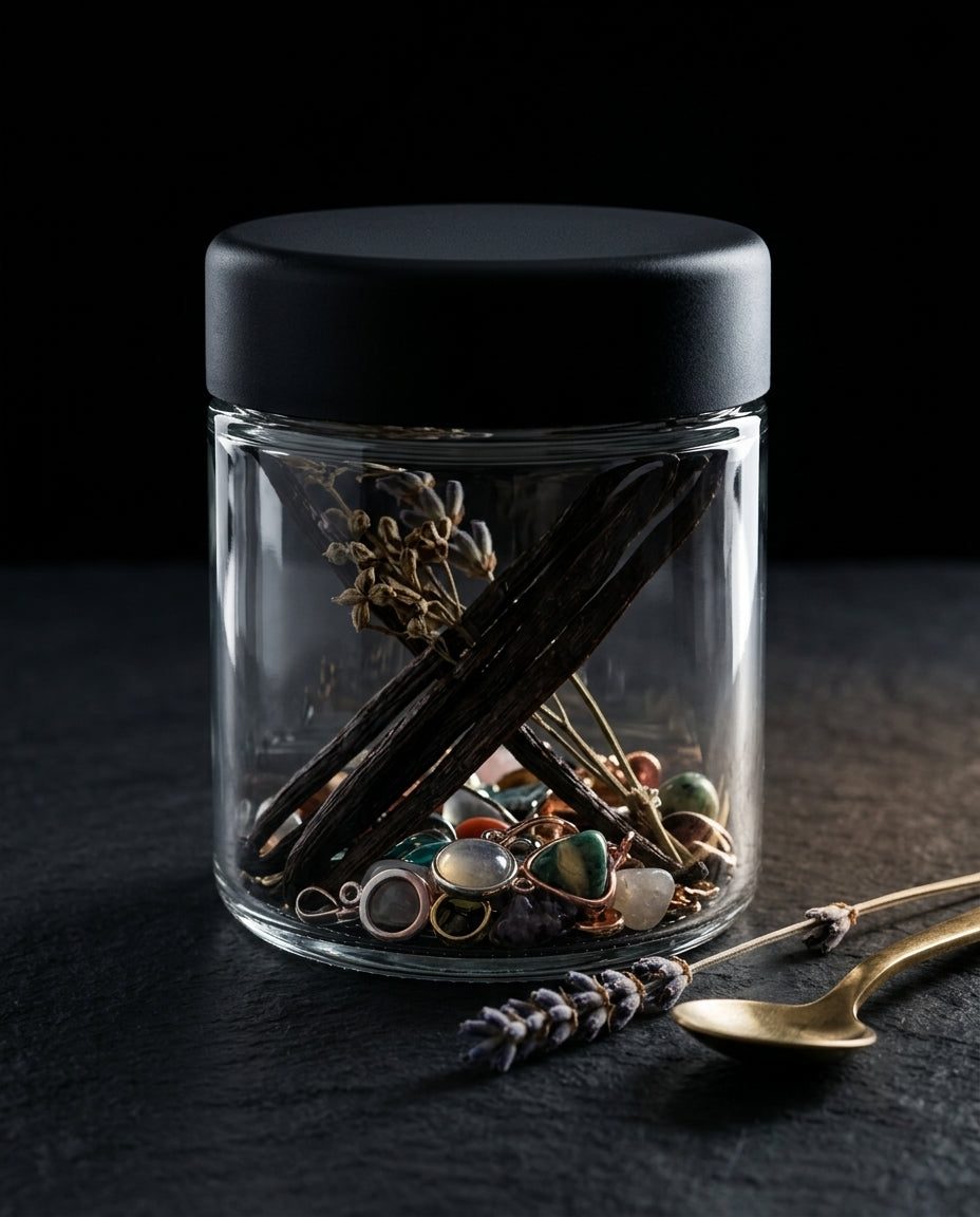 3oz Glass Jar with Black CR Lid — in craft-studio context