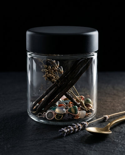 3oz Glass Jar with Black CR Lid — in craft-studio context