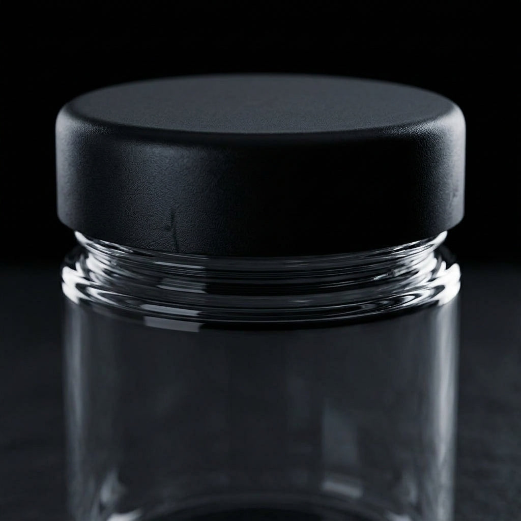 3oz Glass Jar with Black CR Lid — finish and closure detail