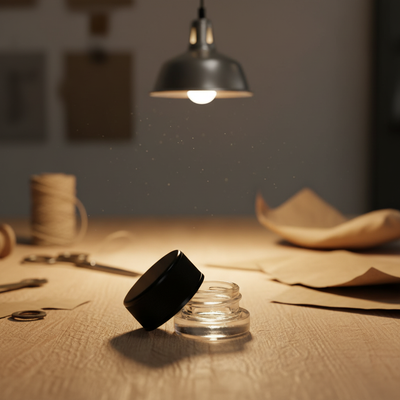 5ml Child Resistant Jar with Black Lids - Workspace Scene