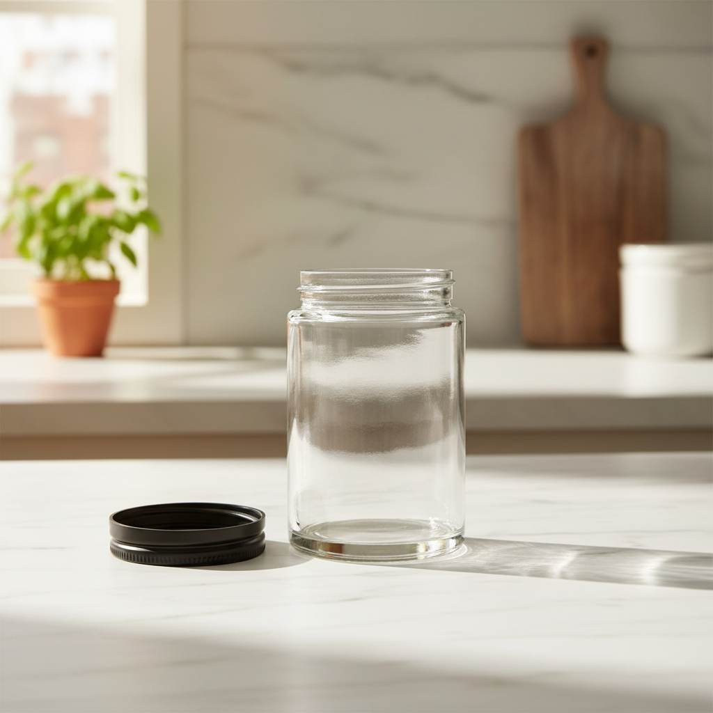 5oz Glass Jar with Black CR Lid - Kitchen Lifestyle