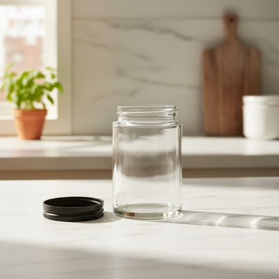 5oz Glass Jar with Black CR Lid - Kitchen Lifestyle