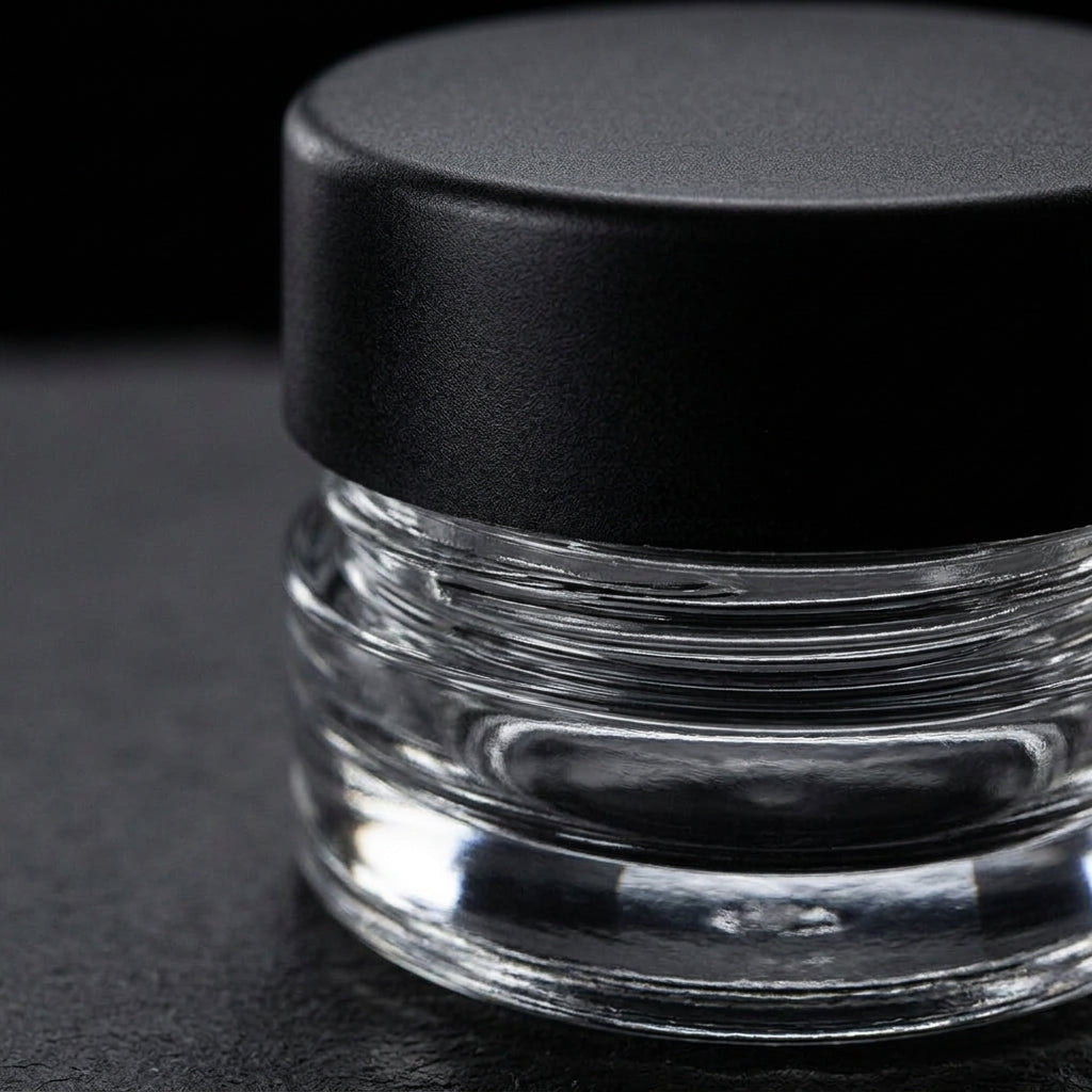 5ml Round Bottom Child Resistant Jar with Black Lids — finish and closure detail