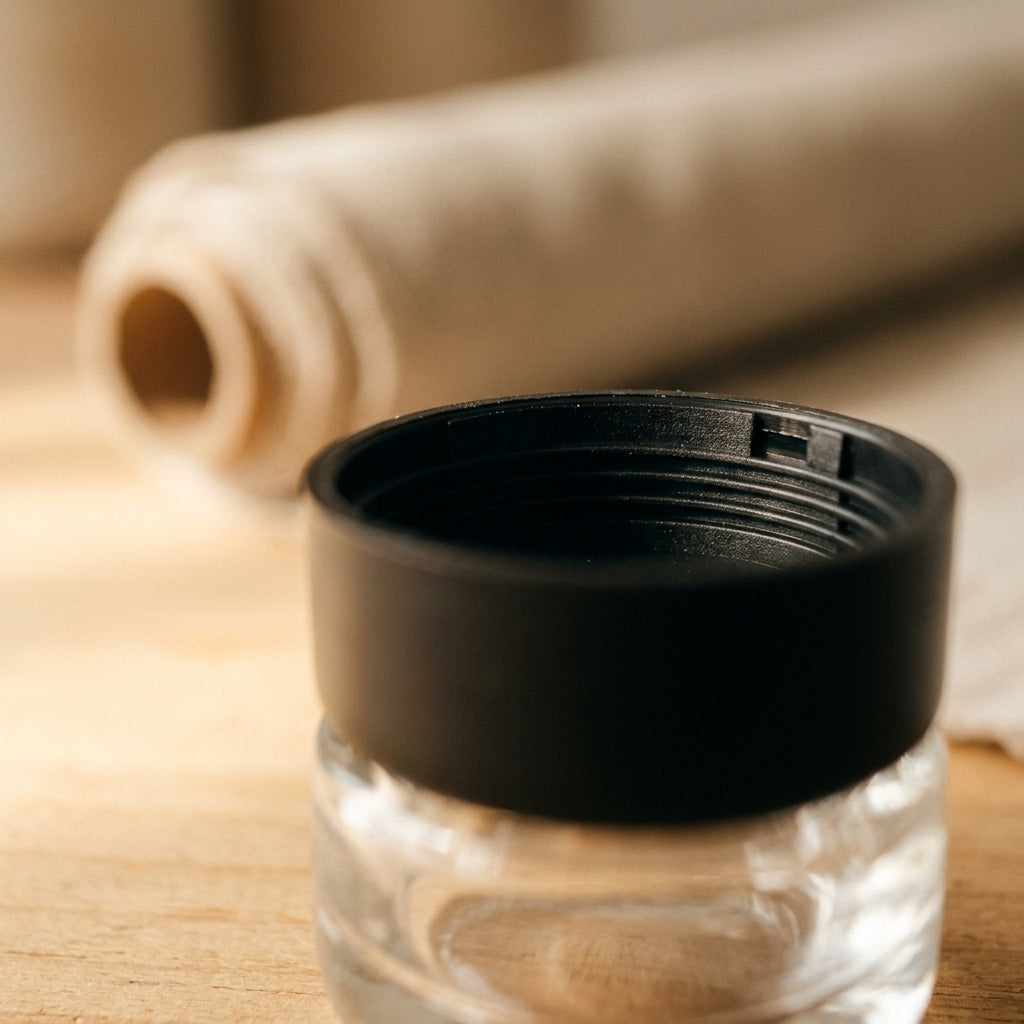 5ml Round Bottom Child Resistant Jar with Black Lids — material and finish detail
