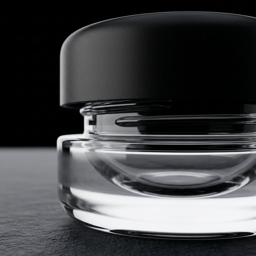 7ml UV Resistant Round Bottom Jar with Child Resistant Black Lids — finish and closure detail
