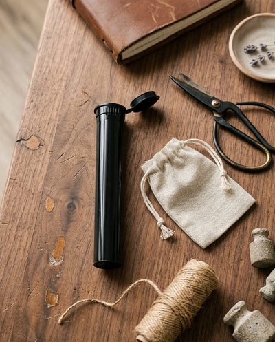 116mm Opaque Child Resistant Tube — workspace flatlay