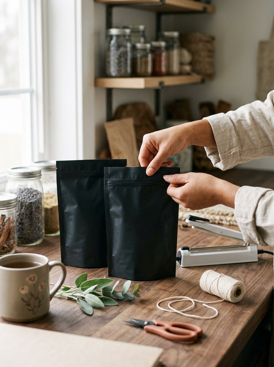 Mylar Bags for Storage — in use on a craft bench