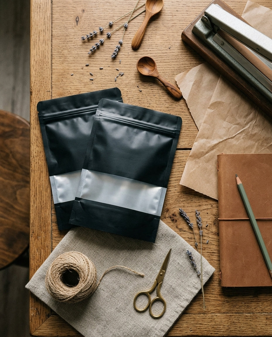 Mylar Bags for Storage — workspace flatlay