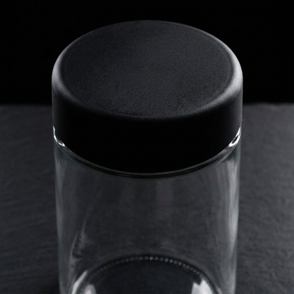 18 oz Child-Resistant Glass Jars (24 Pack) - Airtight, Odor-Proof Specialty Packaging with Black Lids — finish and closure detail