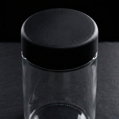18 oz Child-Resistant Glass Jars (24 Pack) - Airtight, Odor-Proof Specialty Packaging with Black Lids — finish and closure detail