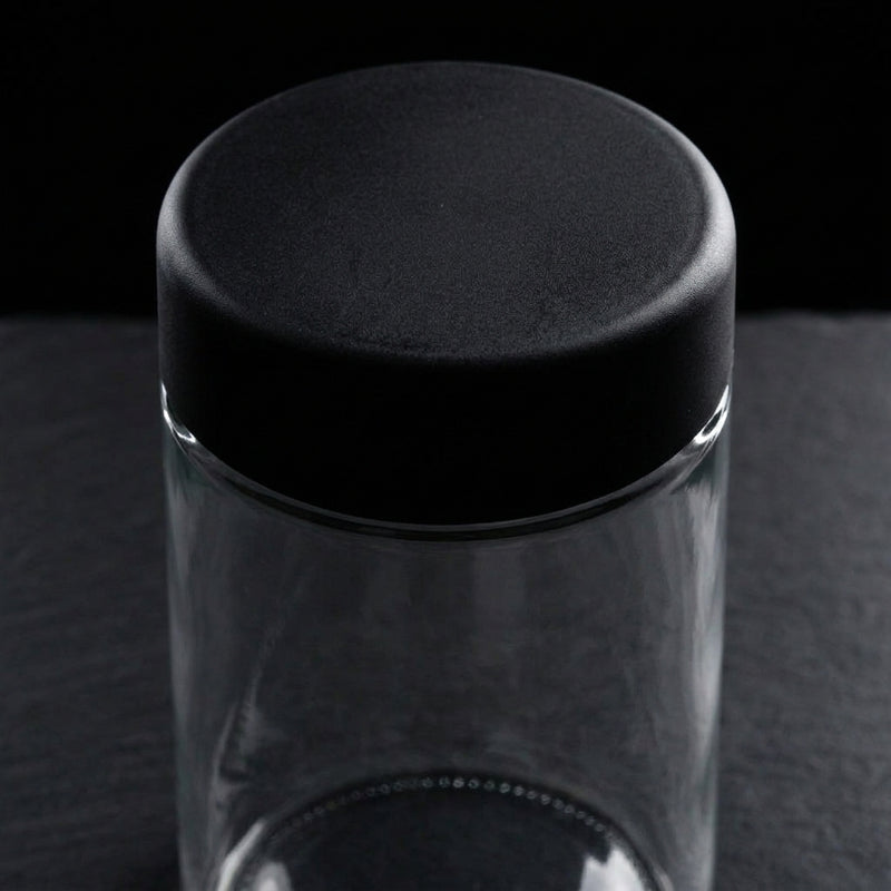 18 oz Child-Resistant Glass Jars (24 Pack) - Airtight, Odor-Proof Specialty Packaging with Black Lids — finish and closure detail