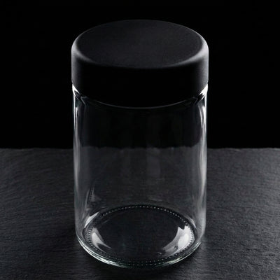 18 oz Child-Resistant Glass Jars (24 Pack) - Airtight, Odor-Proof Specialty Packaging with Black Lids — product shot