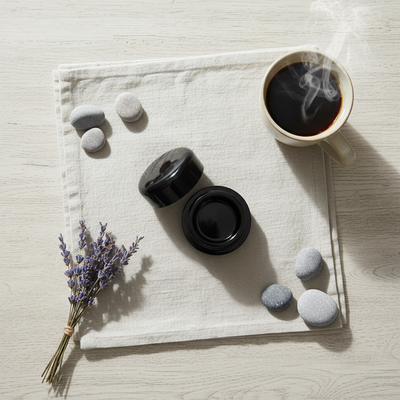 7ml UV Resistant Round Bottom Jar with Child Resistant Black Lids - Overhead Flatlay