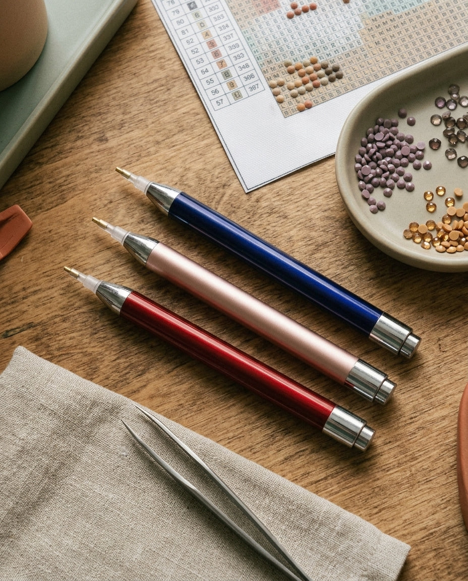Luminous Point Drill Pen for Diamond Painting — workspace flatlay