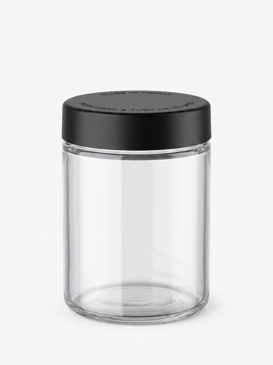 18 oz Child-Resistant Glass Jars (24 Pack) with Airtight Black Lids