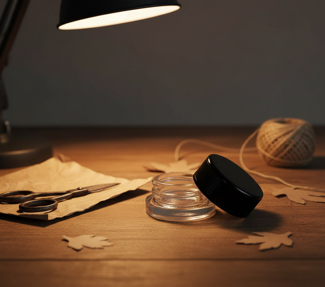 9ml Child Resistant Jar with Black Lids - Workspace Scene