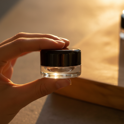 9ml Round Bottom Child Resistant Glass Jar with Lids - Detail Closeup