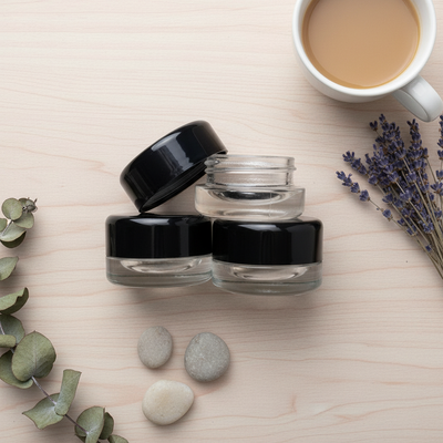 9ml Round Bottom Child Resistant Glass Jar with Lids - Overhead Flatlay