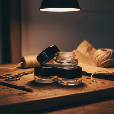 9ml Round Bottom Child Resistant Glass Jar with Lids - Workspace Scene