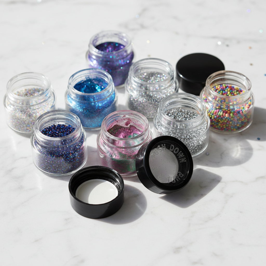 Lifestyle use case image for 5ml round bottom child resistant jar with black lids