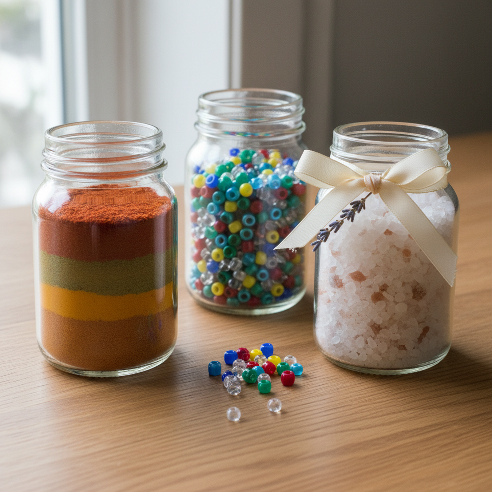 3oz glass jars used for spice storage, craft beads, and gift packaging