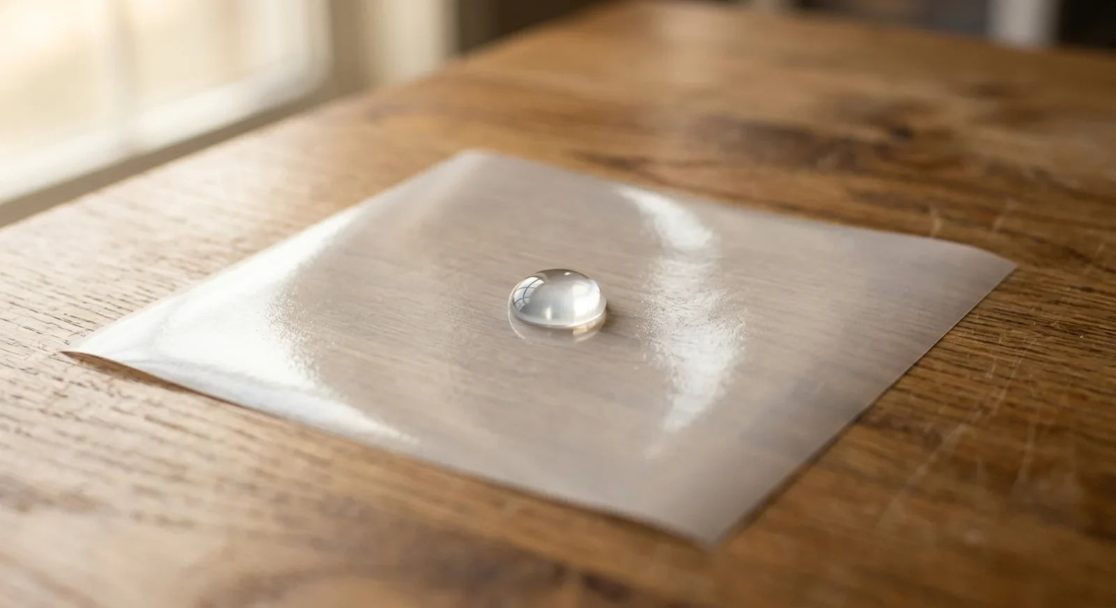 Silicone release paper on craft table with resin bead showing nonstick surface