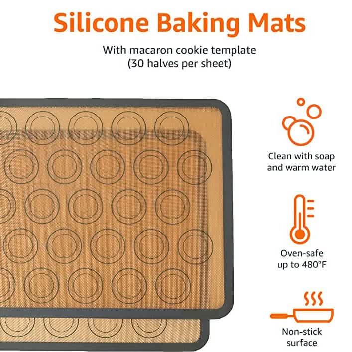 Silicone Baking Mat with Macaron Guides, 2 Pack