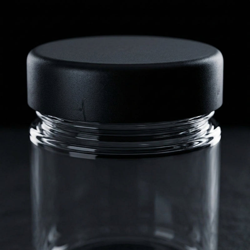 3oz Glass Jar with Black CR Lid — finish and closure detail