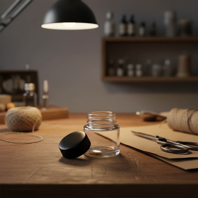5ml Screw Top Jar with Black Lids - Workspace Scene