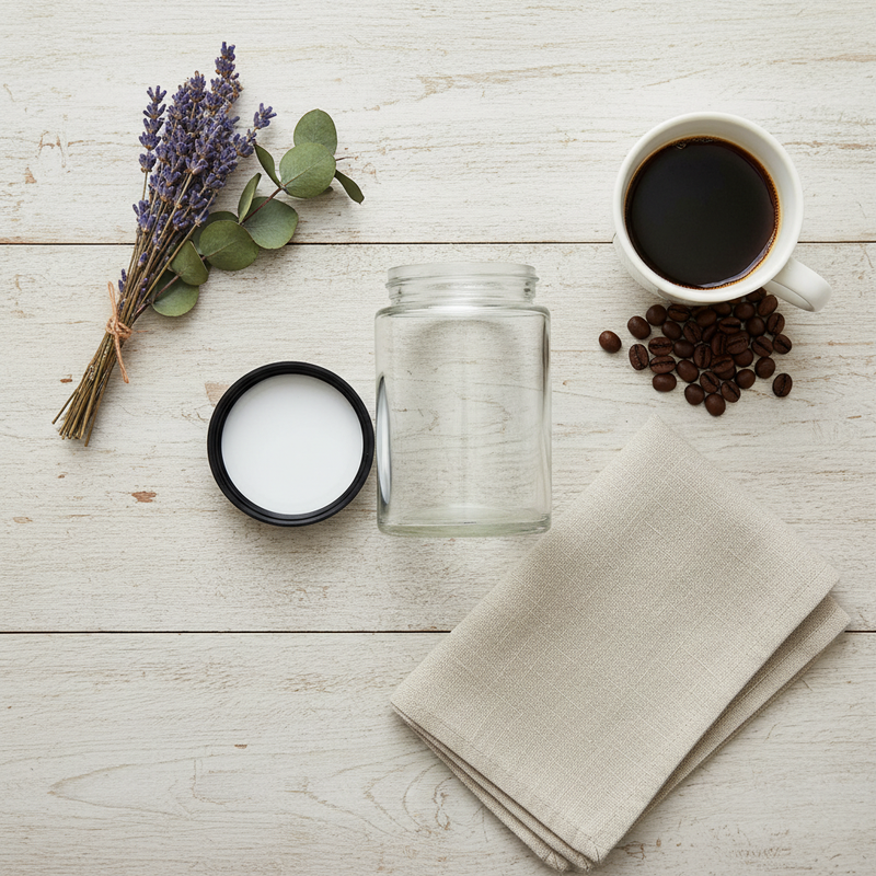 5oz Glass Jar with Black CR Lid - Overhead Flatlay