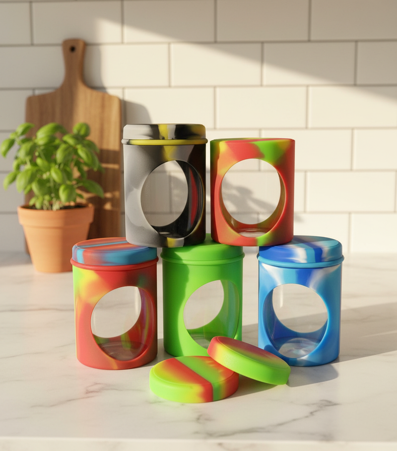5oz Jar with Silicone Jar Jacket and Secret Container - Kitchen Lifestyle
