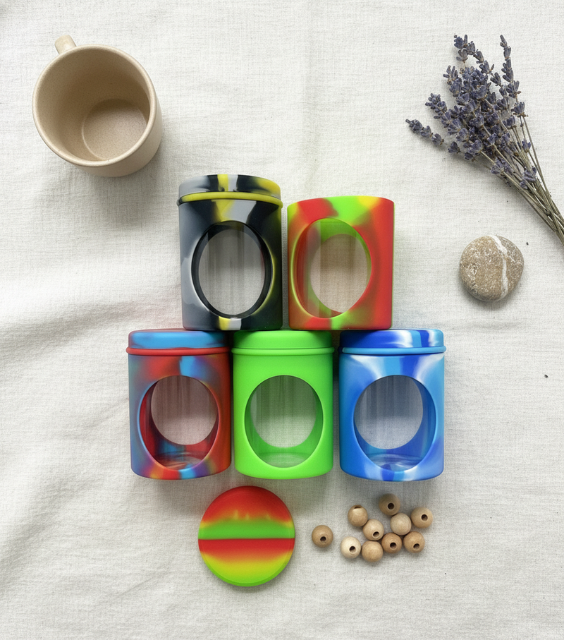 5oz Jar with Silicone Jar Jacket and Secret Container - Overhead Flatlay