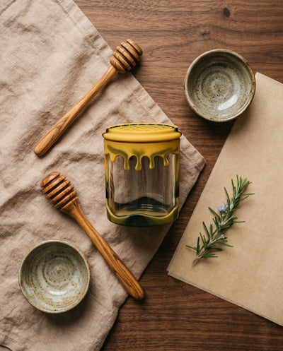 3oz Honey Jar with Silicone Jacket — workspace flatlay