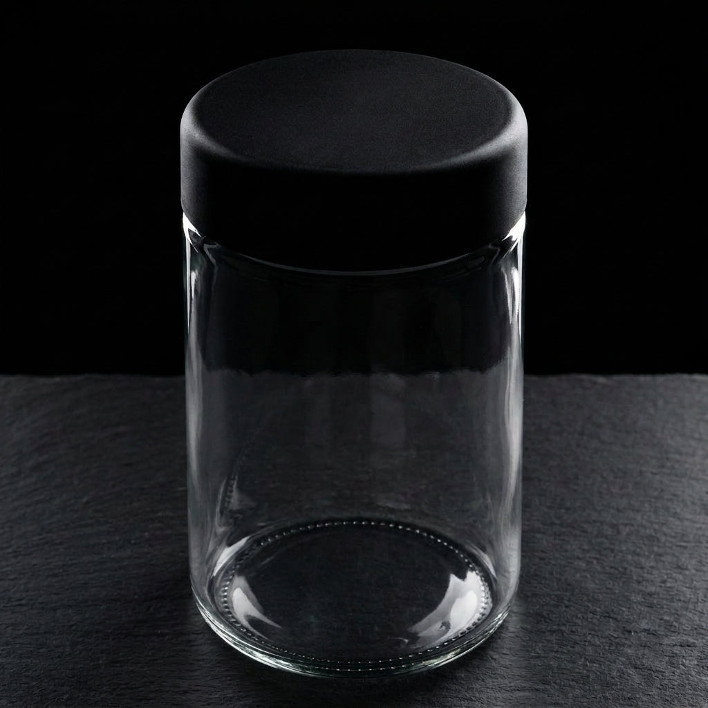 18 oz Child-Resistant Glass Jars (24 Pack) - Airtight, Odor-Proof Specialty Packaging with Black Lids — product shot