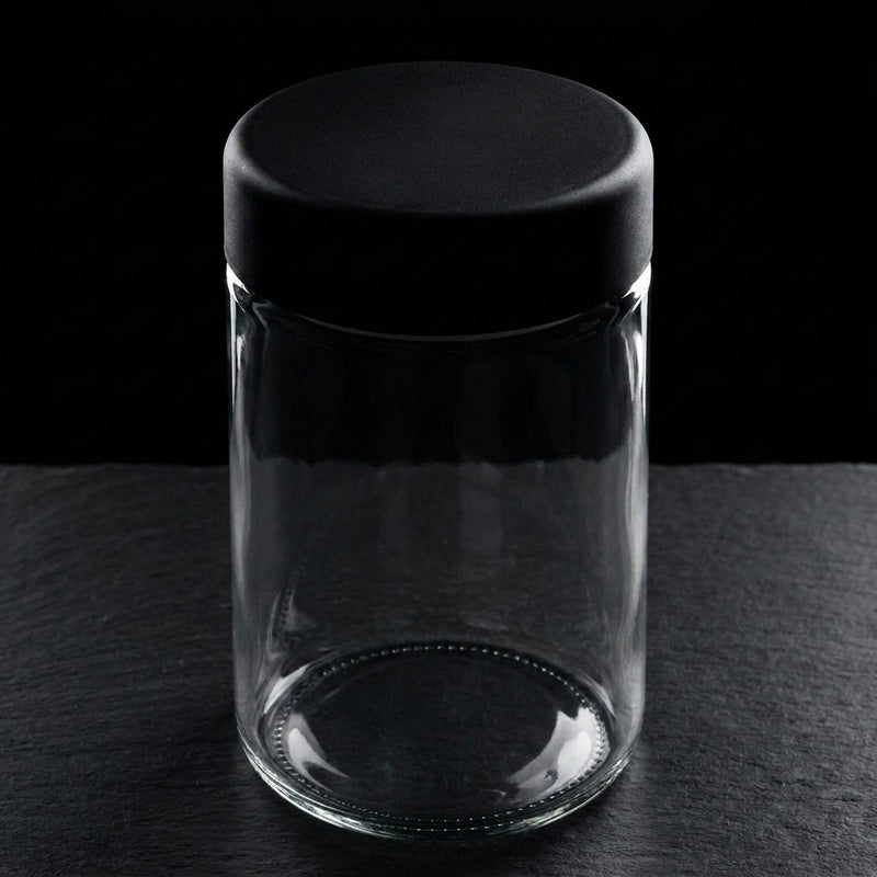 18 oz Child-Resistant Glass Jars (24 Pack) - Airtight, Odor-Proof Specialty Packaging with Black Lids — product shot