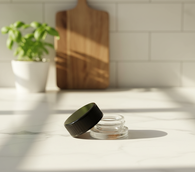 9ml Child Resistant Jar with Black Lids - Kitchen Lifestyle