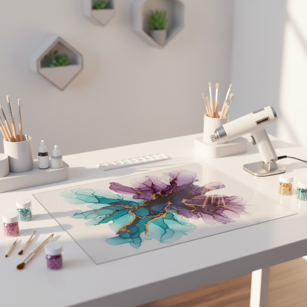 Nonstick craft sheet with alcohol ink art